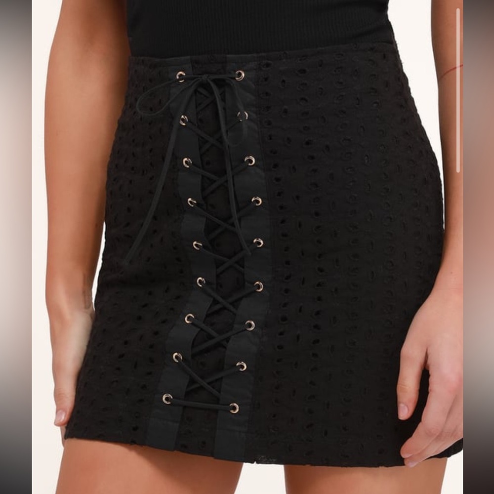 Lulus Black Eyelet Lace Up Mini Skirt